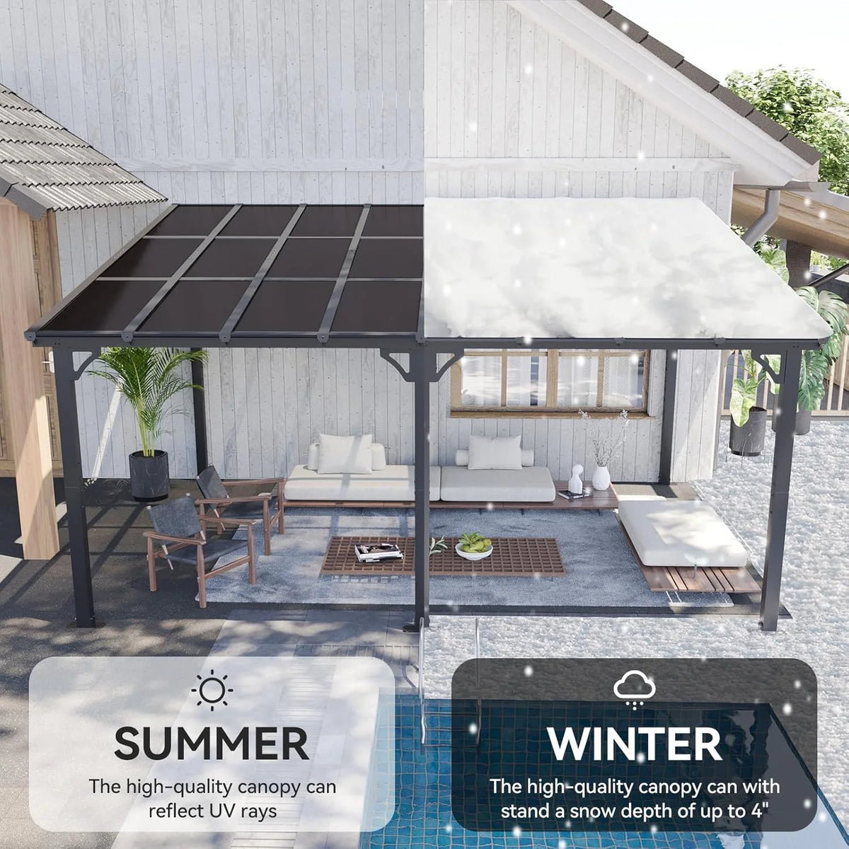 10' x 12' Gazebo for Patio. Gazebo Pergola with Sloped Roof. Large Wall-Mounted Heavy Duty Awnings. for Backyard. Deck. Patio