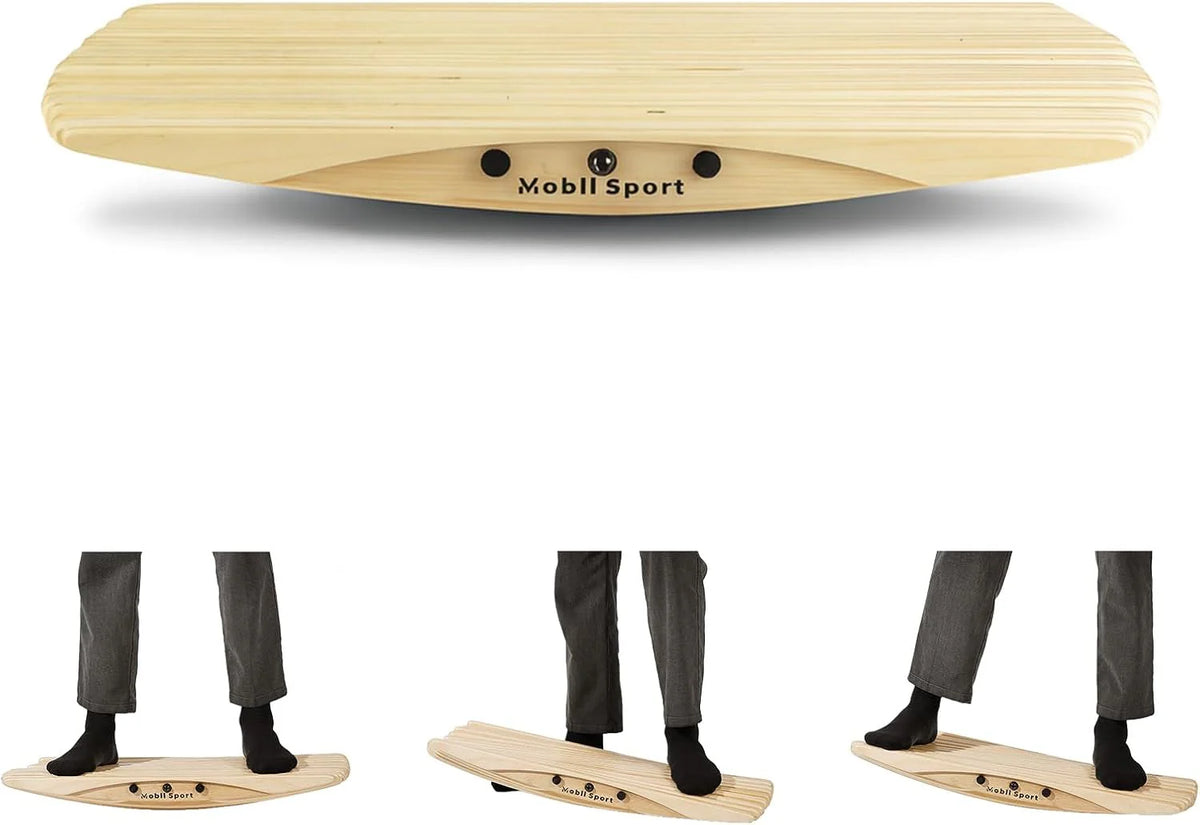 Standing Desk Balance Board Mat | Anti-Fatigue Handcrafted Wooden Wobble Board for Foot. Knee & Back Pain Relief | Simulate Surfing/Skiing/Skateboarding Movements
