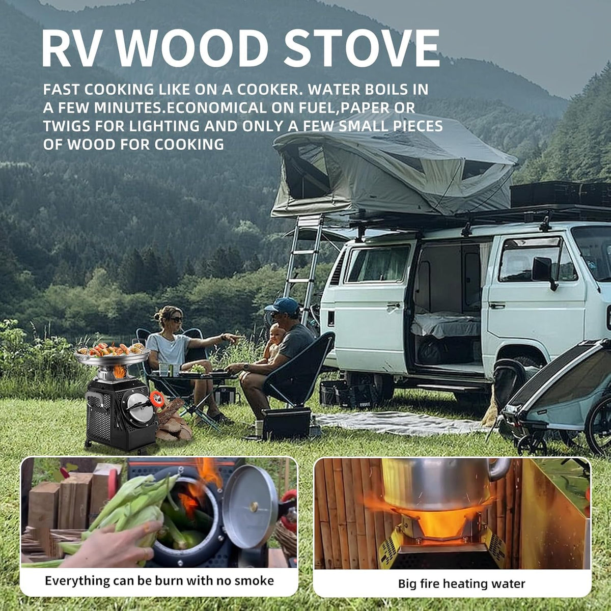 Wood Burning Camp Stove. Outdoor Portable Wood Burning Camp Stove. Large Stainless Steel Camping Stove for Outside Cooking Survival Campfire Patio Backyard Gathering 16L x 13W x 17H3