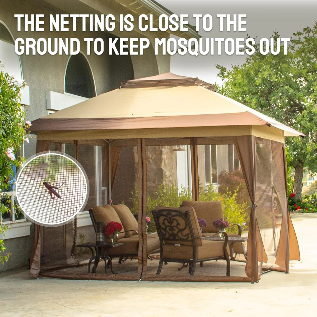 CROWN SHADES 13x13 Pop Up Gazebo. Canopy Tent. Gazebos on Clearance - Outdoor Gazebo for Backyard & Patio Furniture - Carpa Pop Up Tent with Wheeled STO-N-Go Cover Bag (Beige & Coffee)