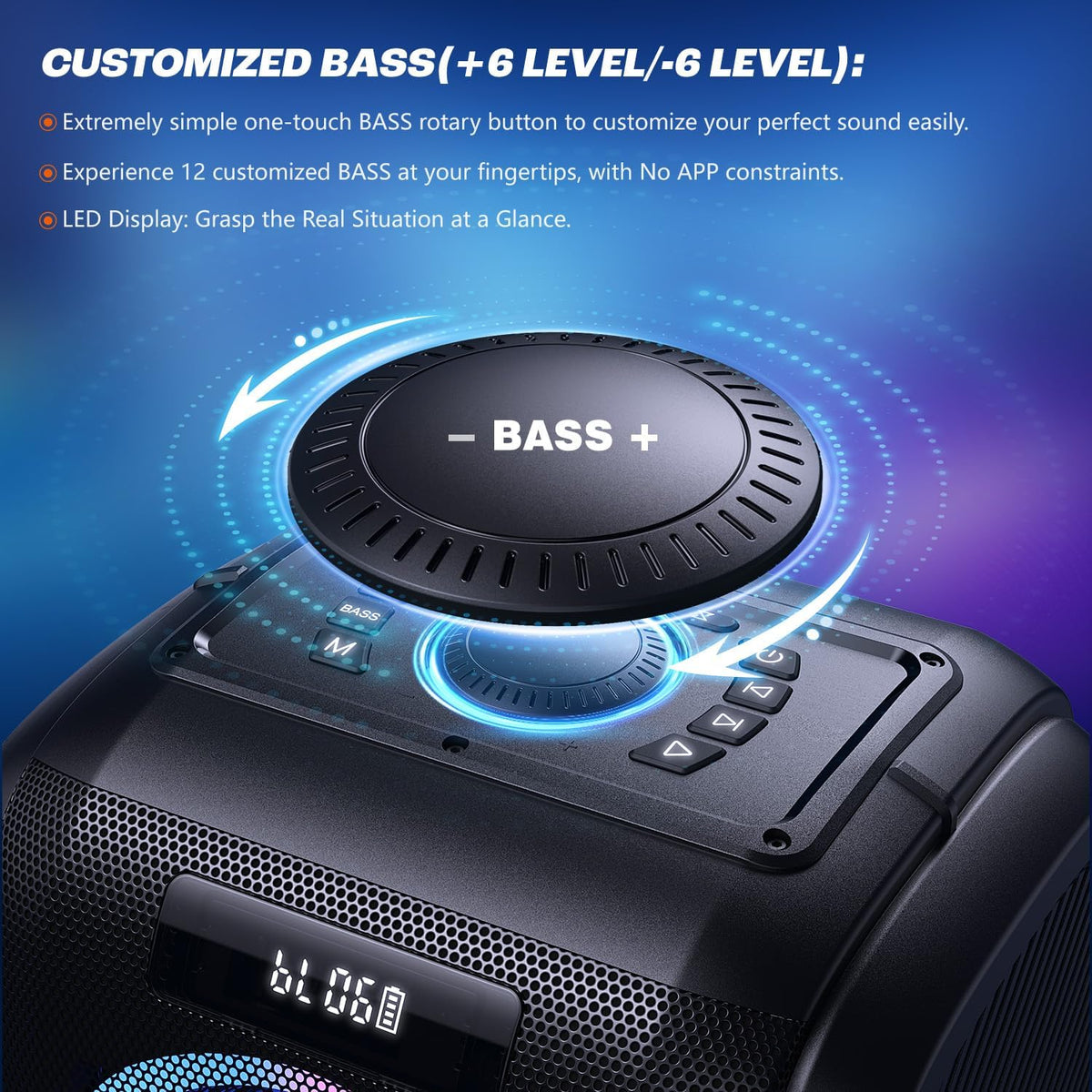 Peak Party Large Bluetooth Speaker - Maximum Volume Amplifier / 12 Custom Low-End Units / Up to 125 Decibels for 6.5-inch x 2 Low-End Speakers / Deepest Bass Effect. Large Portable Wireless Speaker. IPX5 Water Resistance Rating / Microphone Jack / RJ