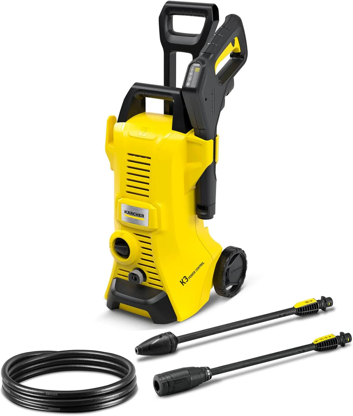 Pressure cleaning machine. K4 power control mode. maximum pressure 1900 pounds per square inch. 26-foot long hose. 2 nozzles - flow rate 1.5 gallons per minute