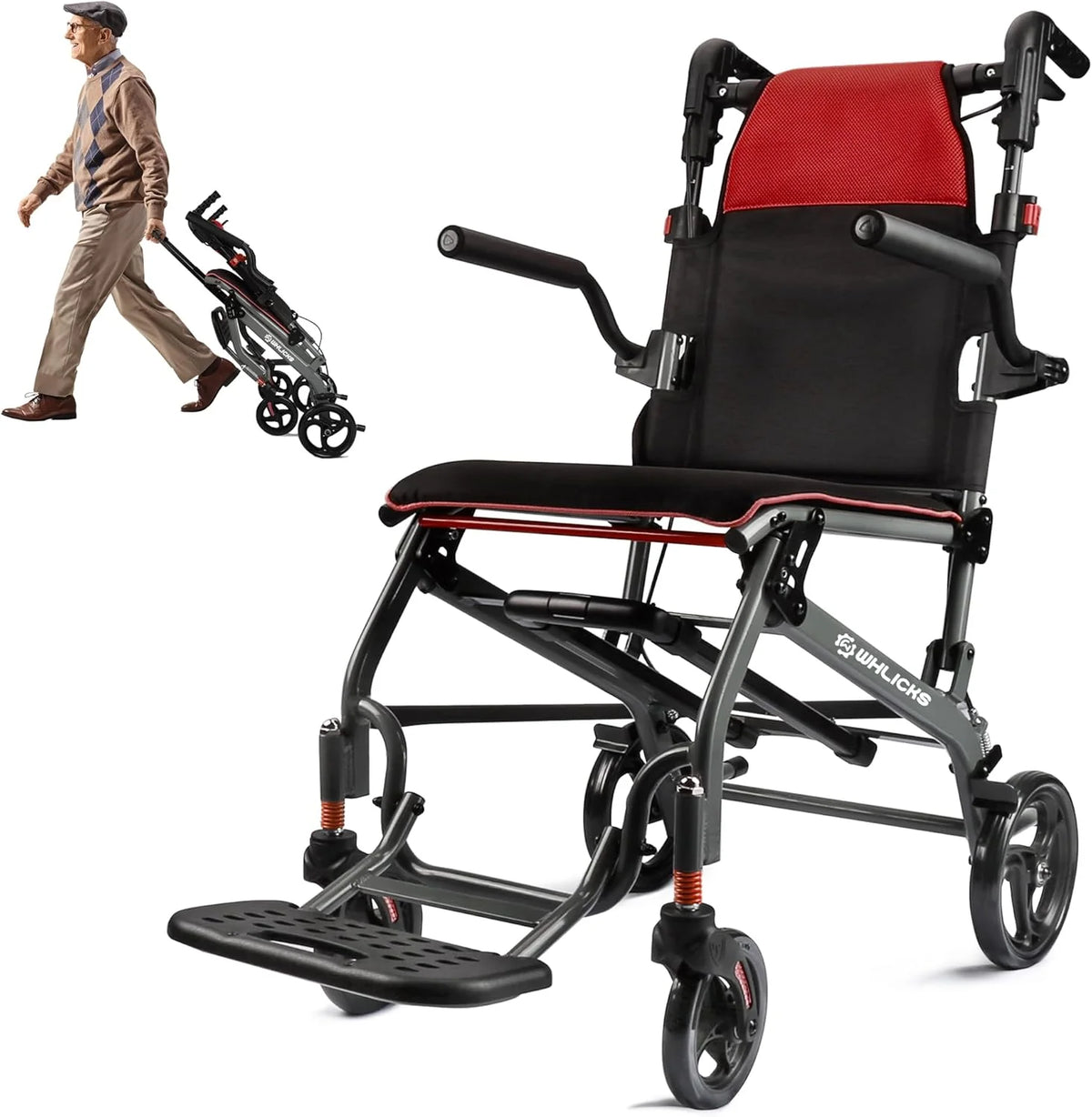 Wheelchairs for Adults Transport Chair Lightweight Foldable with Telescopic Handle. 19.4lbs Portable Folding Travel Wheel Chairs for Seniors