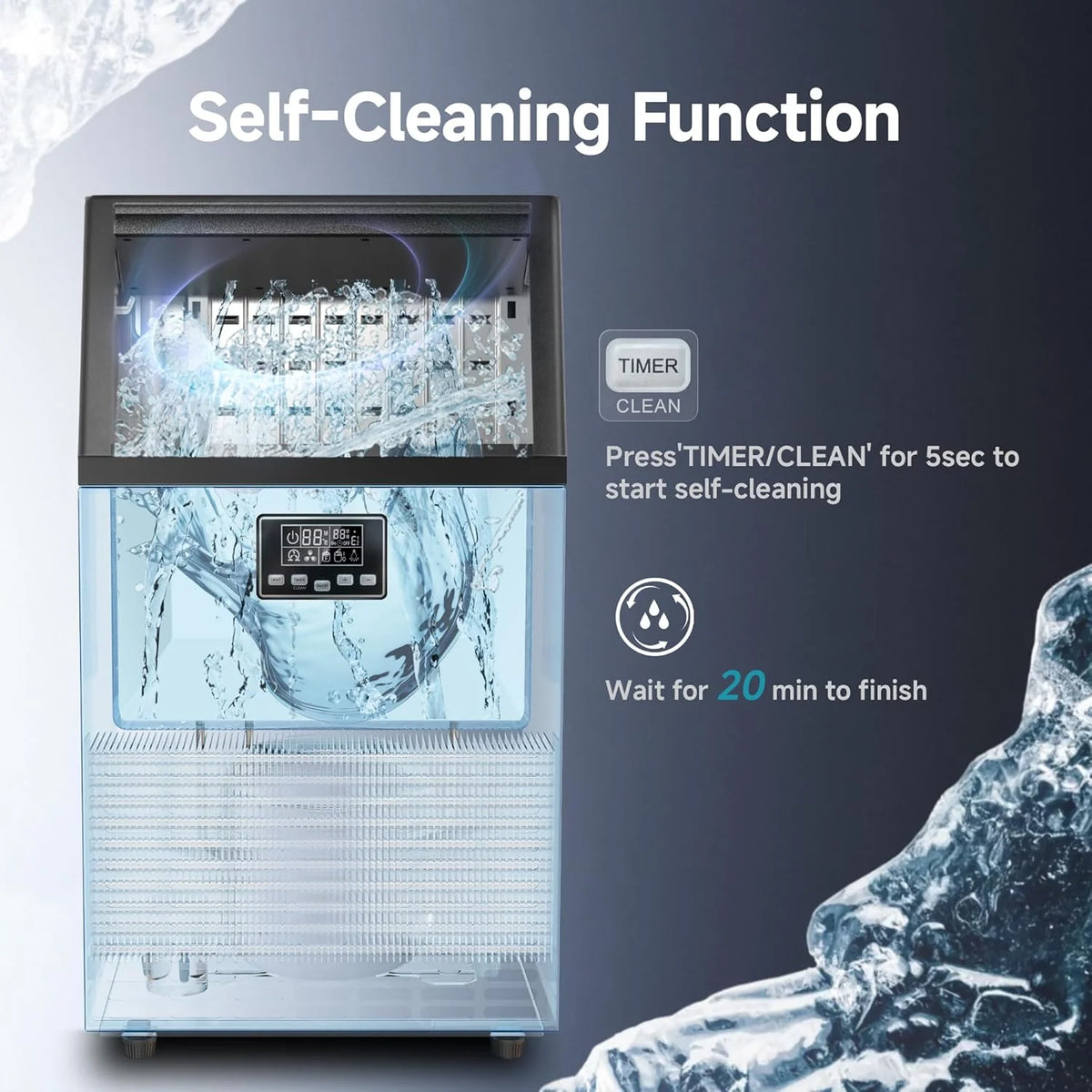 Commercial Ice Maker Machine. 100lbs/24H Stainless Steel Under Counter ice Machine with 33lbs Ice Storage Capacity. Freestanding Ice Maker.