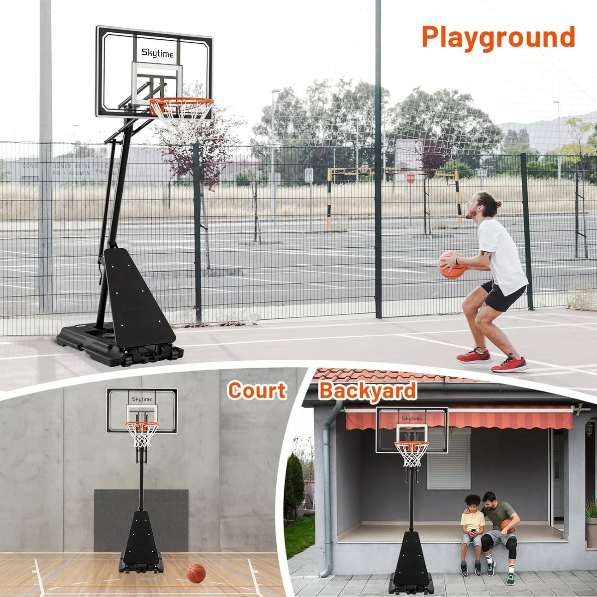 Basketball Hoop 48 Inch Backboard Portable Basketball Hoop Outdoor.5.3-10ft Stepless Regulation Crank Adjust Basketball Goal System
