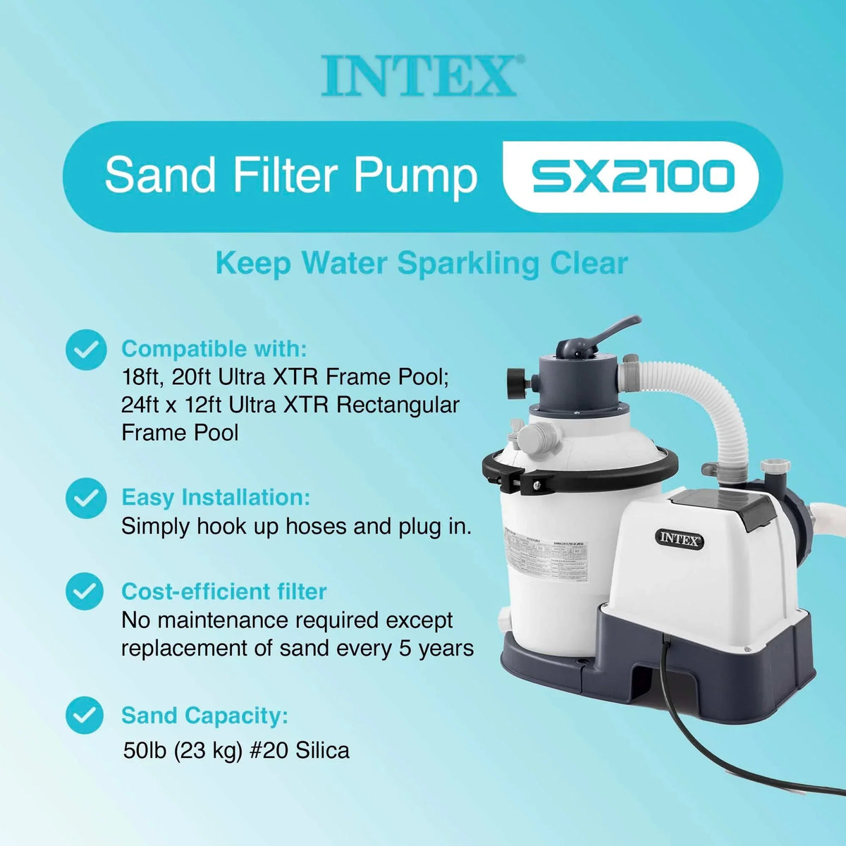 2025 Bomba Filtro de Arena para Piscinas Fuera de Tierra Intex 2100 GPH con Aspirador Automático
