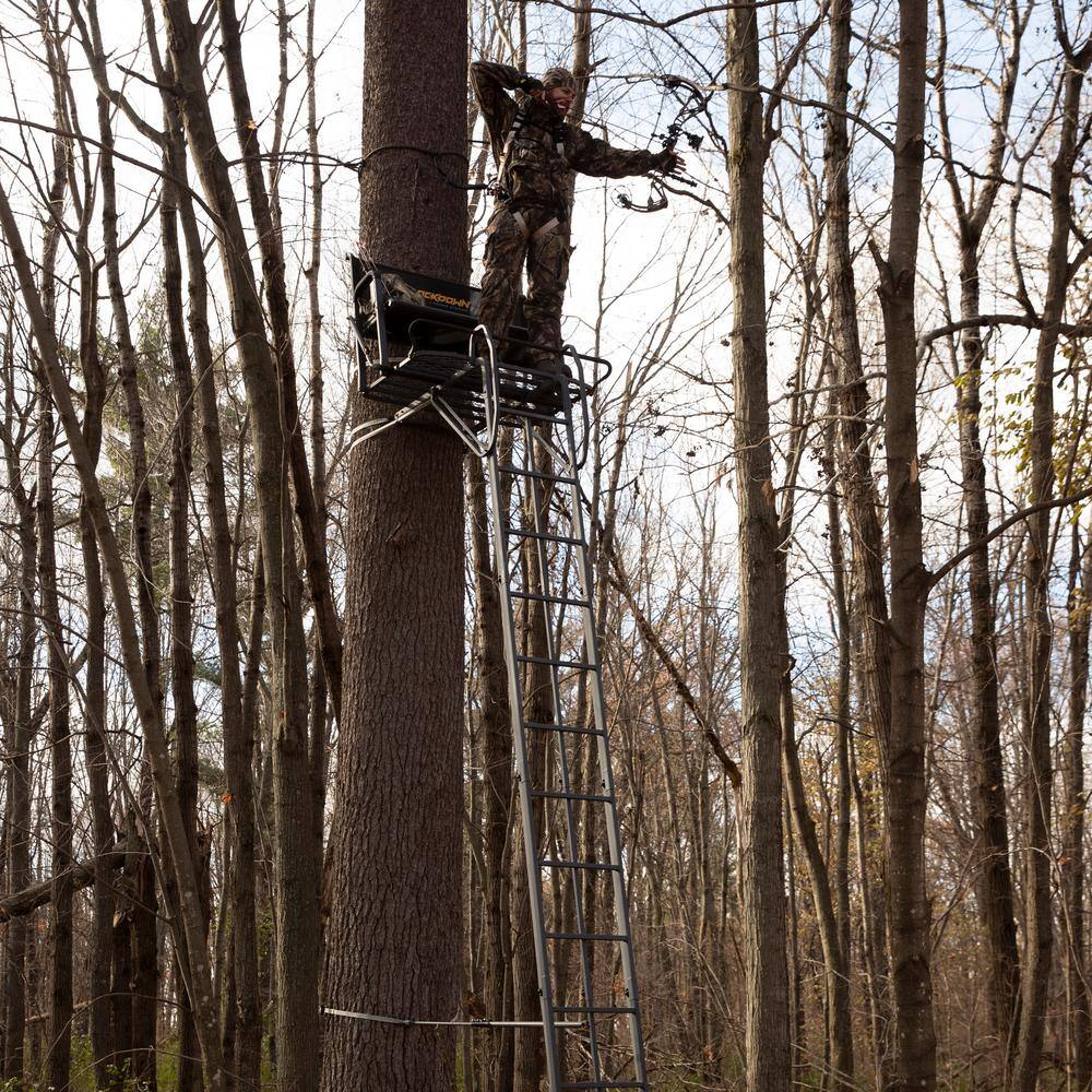 21-Foot 2-Person Ladder Treestand. Heavy-Duty Hunting Tree Stand with Ladder. Elevated Outdoor Hunting Platform