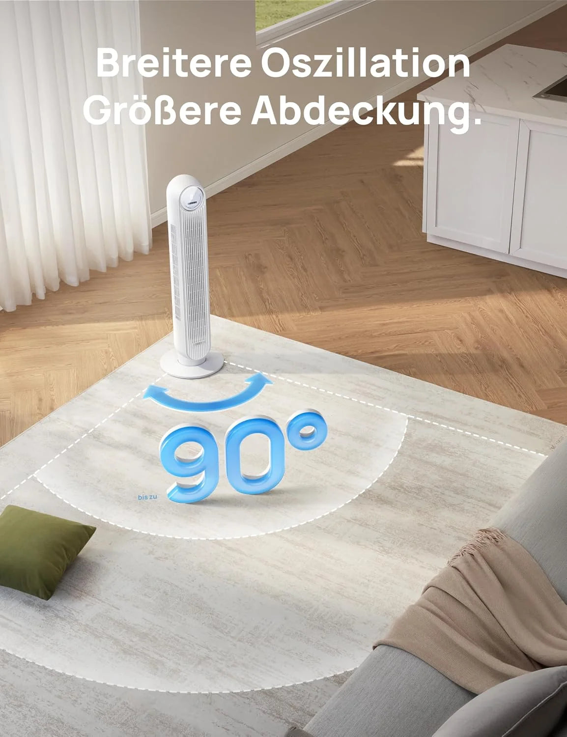 Dreo Smart 20dB Leiser Turmventilator. 10 m Wurfweite 4 Geschwindigstufen 4 Modi 8 Std. Timer 90° oszillierende Ventilator mit Kühlung WLAN &