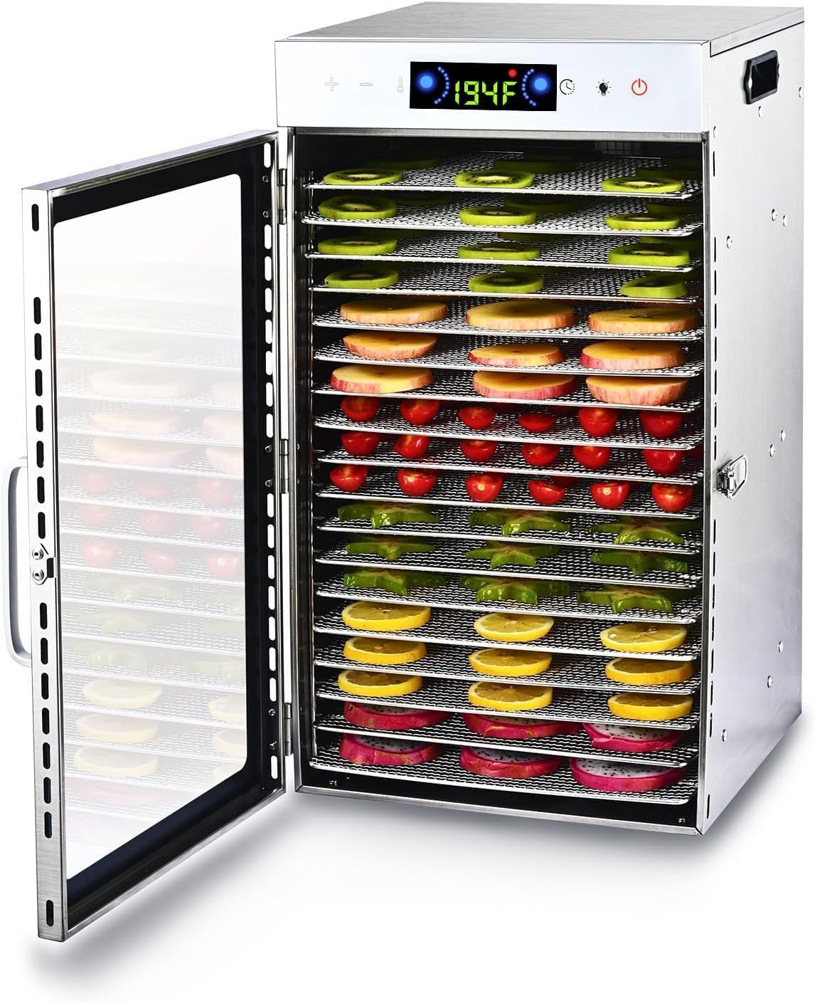 Touch screen 18-Floor Stainless Steel Food Dehydrator. Adjustable Timer and Temperature. 18 Racks. Dryer for Jerky. Meat. Fruits. herbs. tea. sourdough starter and Vegetables and lot more