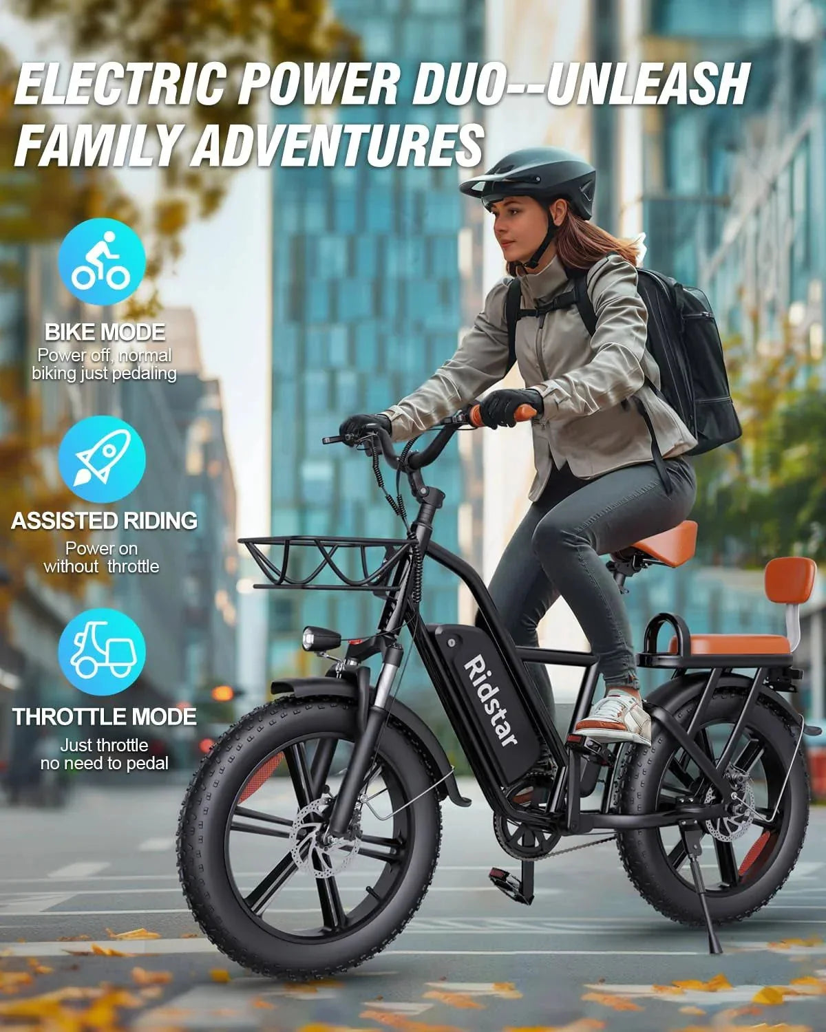 1000W Electric Bike for Adults. 48V 15Ah Removable Battery. 20-Inch x 4.0-Inch Fat Tires
