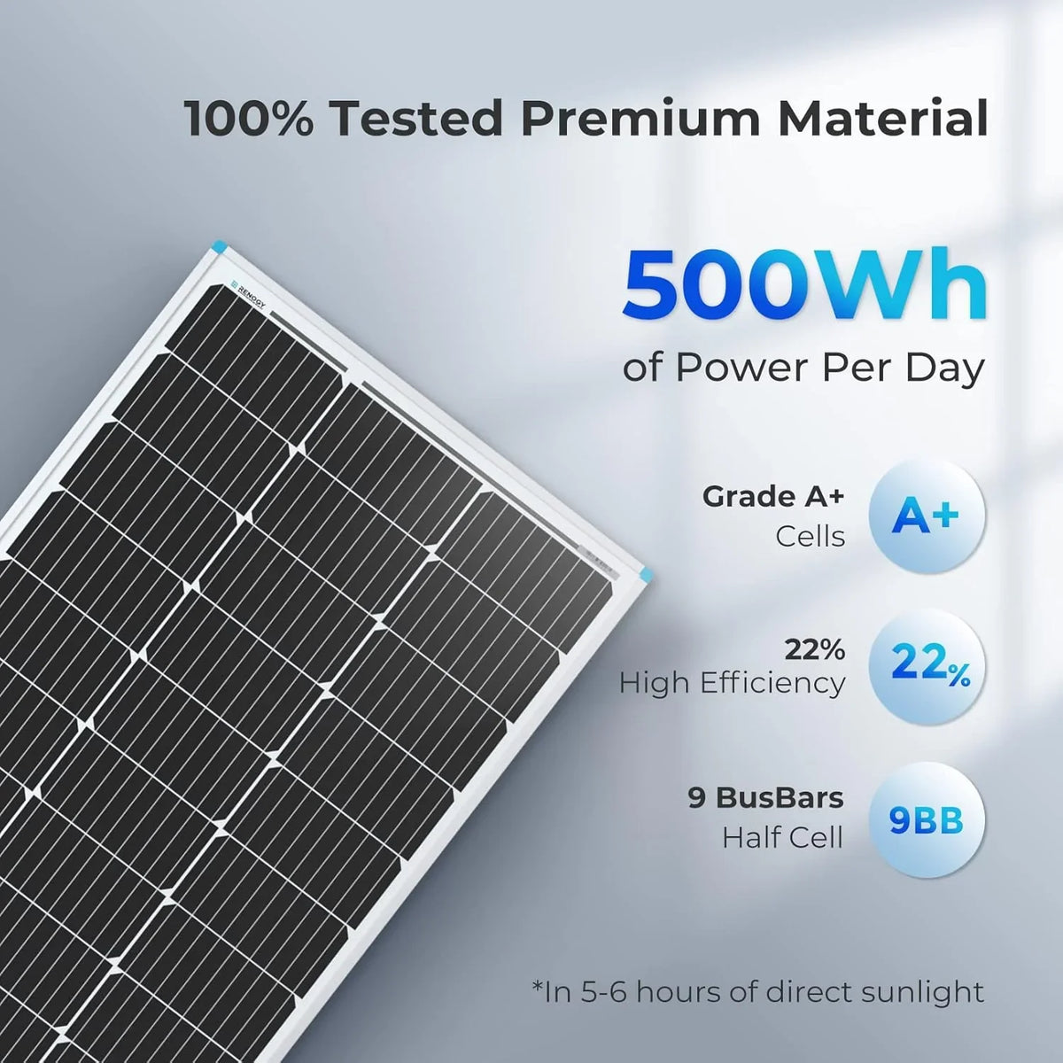 Solar Panel 100 Watt 12 Volt. High-Efficiency Monocrystalline PV Module Power Charger for RV Marine Rooftop Farm Battery and Other Off-Grid Applications. RNG-100D-SS. Single 100W