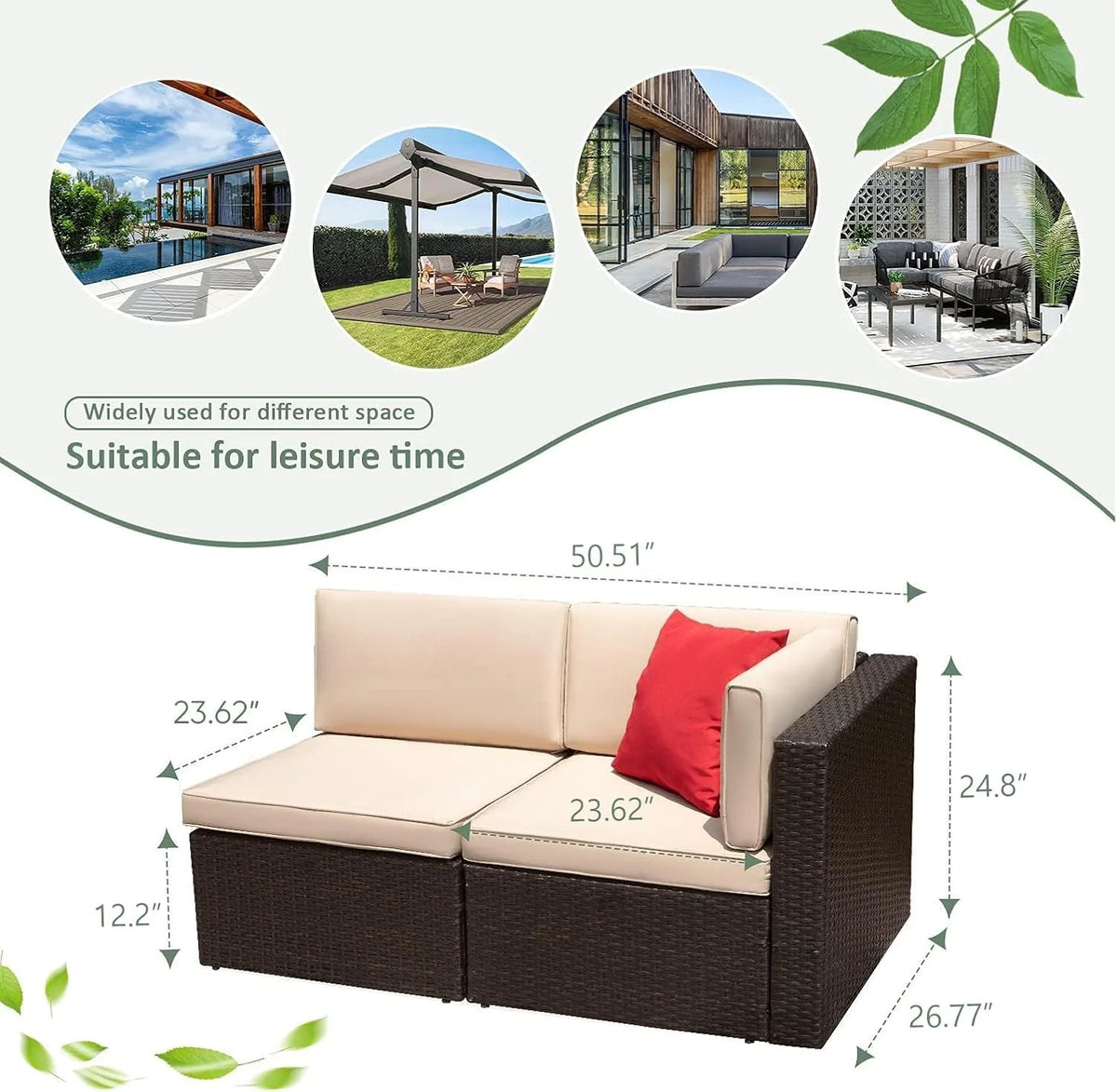 5-Piece All-Weather Patio Furniture Set with Cushions. Outdoor Wicker Conversation Sofa Set for Garden. Deck & Backyard