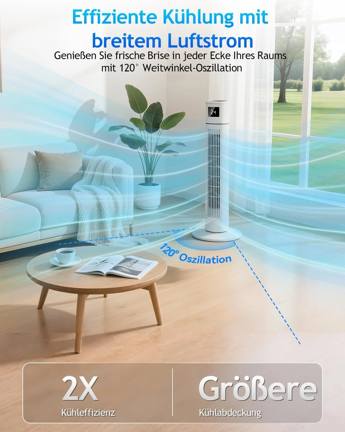 Timiyou Turmventilator 20dB Sehr Leiser für Schlafzimmer & Kühlung mit Fernbedienung | 3 Geschwindigkeitsstufen. 12h Timer. 60° Oszillation.
