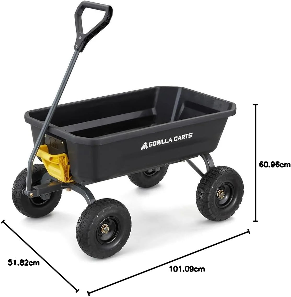 7-Cubic-Foot Poly Dump Garden Cart with No-Flat Tires. 1.200-Lb. Capacity. Black