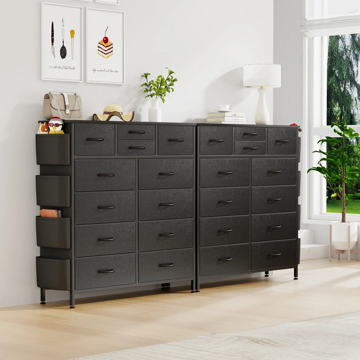 12 Drawer Fabric Dresser. Tall Bedroom Chest of Drawers with Storage