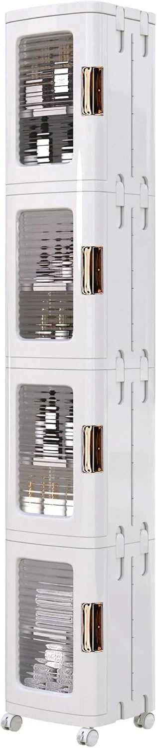 4-Tier Tall Narrow Plastic Storage Cabinet. Slim Vertical Organizer for Bathroom. Bedroom and Home Storage