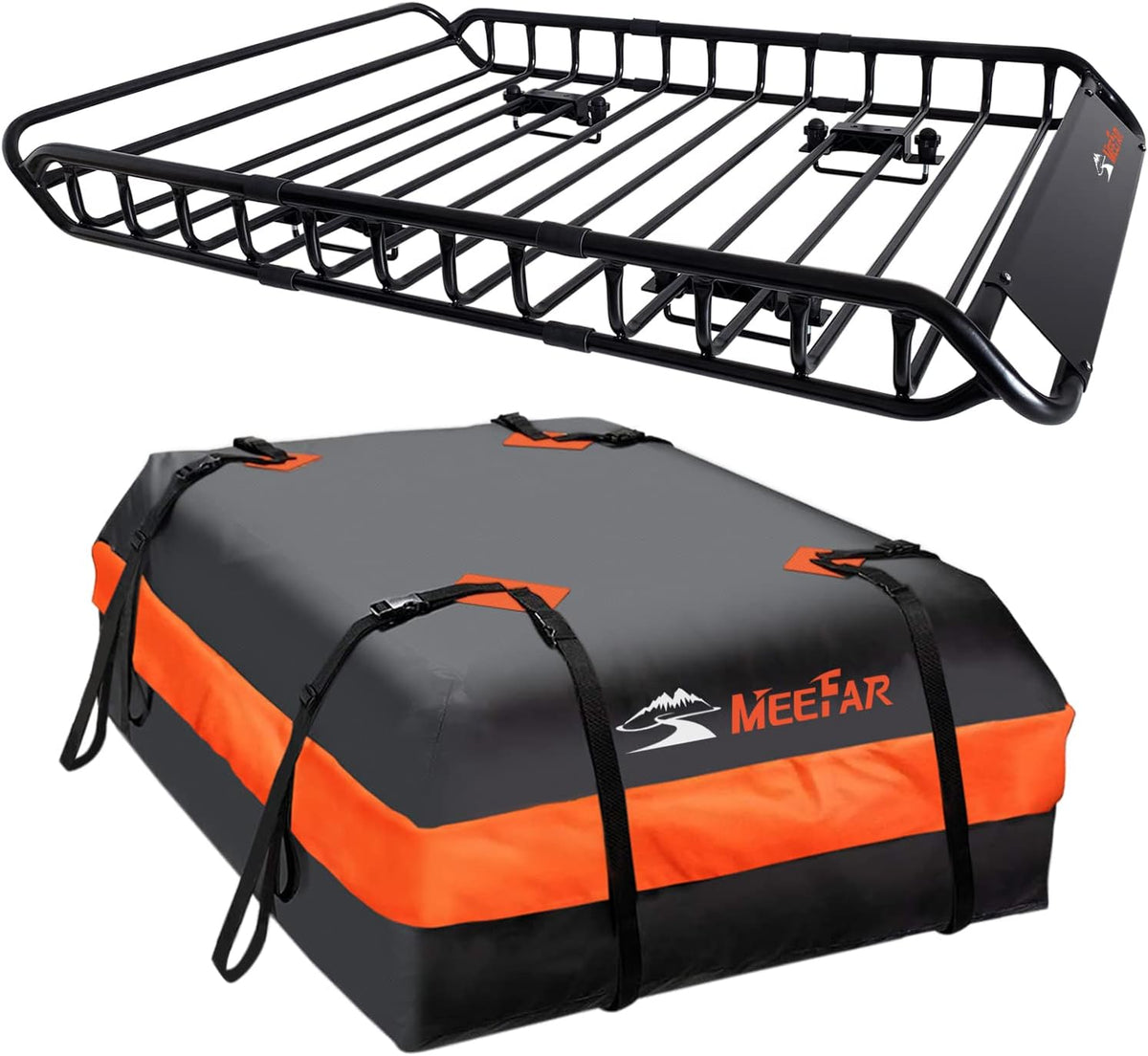 Roof Rack Carrier Basket Universal Rooftop 51 X 36 X 5 + Waterproof Bag 15 Cubic Feet (44 34 17). and Cargo Net with Attachment Hooks. Ratchet Straps