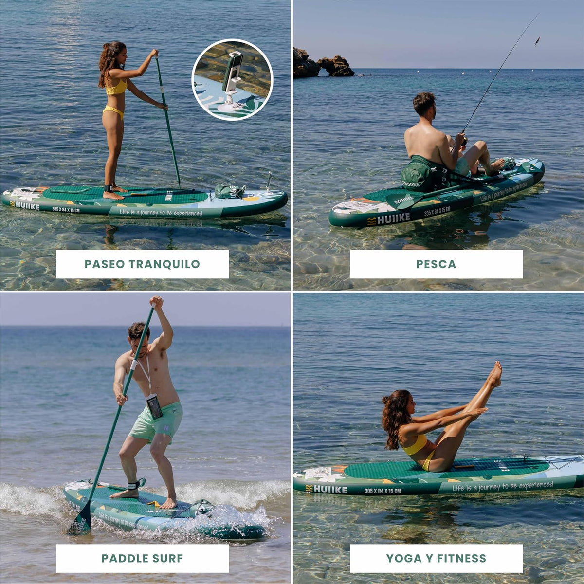 HUIIKE Tabla Paddle Surf Hinchable con Accesorios Incluidos. Remo. Quillas. Inflador. Stand Up Paddle Board Gran Estabilidad y Resistencia. 305 x 84 x