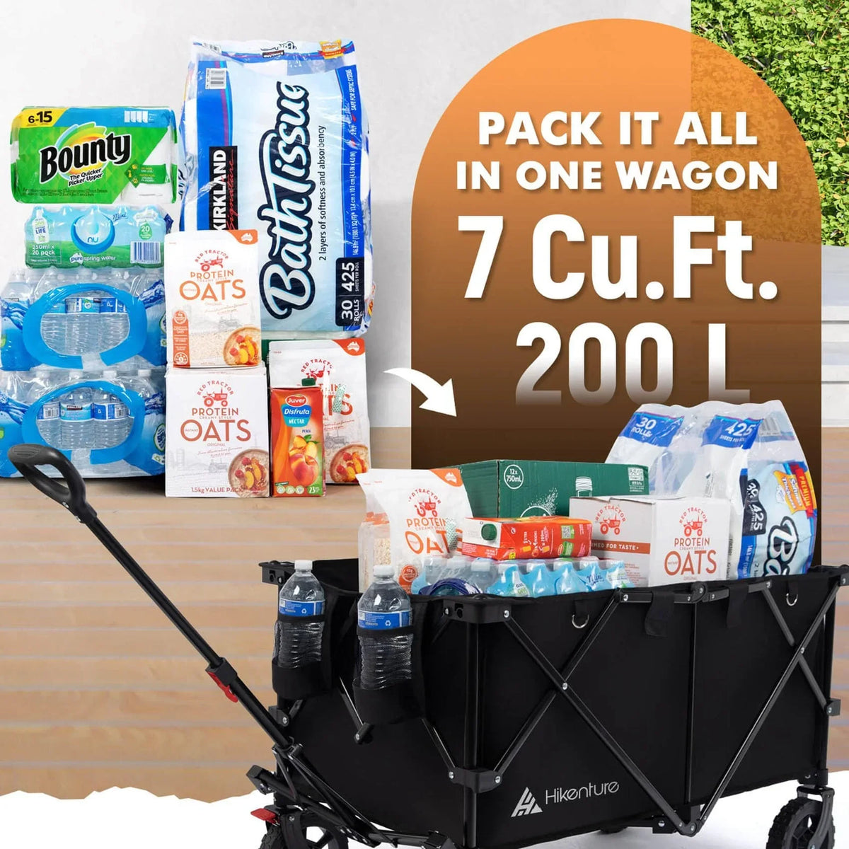 330LBS Heavy Duty Collapsible Wagon Cart. All-Terrain Folding Utility Beach Wagon with Adjustable Handle for Garden. Outdoor. Shopping