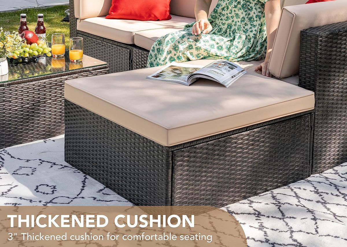 5-Piece All-Weather Patio Furniture Set with Cushions. Outdoor Wicker Conversation Sofa Set for Garden. Deck & Backyard