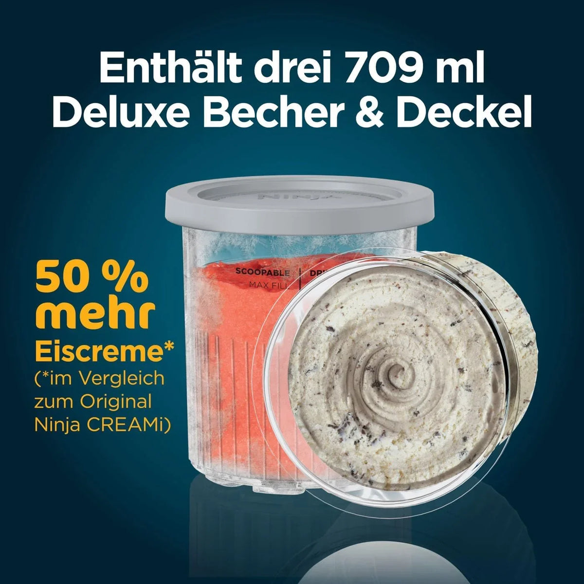 Ninja CREAMi Deluxe Eis-und Eisgetränkmaschine mit 2 Bechern. 10 Funktionen. macht Eiscreme. Gelato. Sorbet. Frozen Yoghurt. Milchshakes. Slushi &