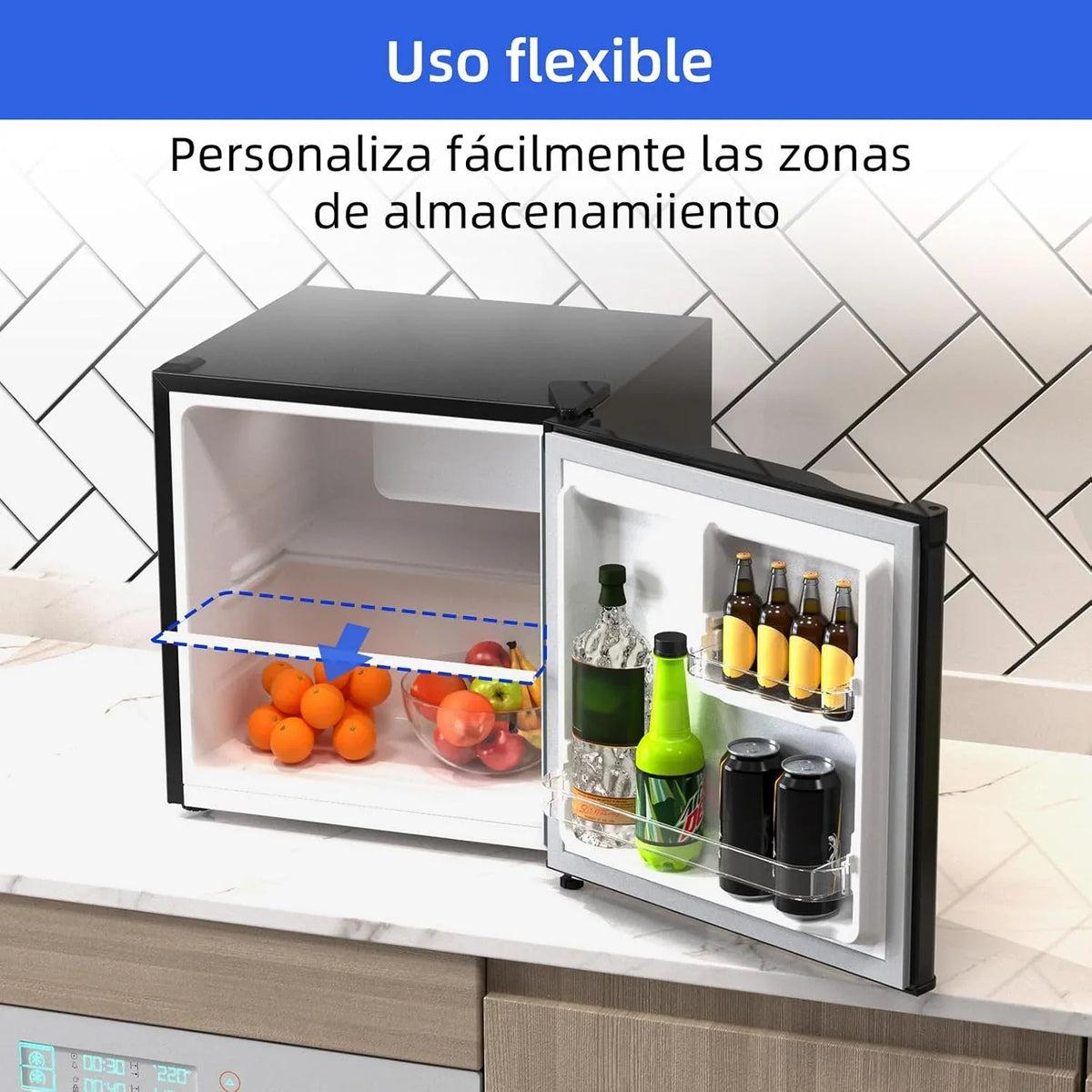 CHIQ Frigorífico Minibar capacidad 46L. Compresor incorporada. Botellero y Compartimiento Congelador. Control de Temperatura regulable. Bajo Nivel de