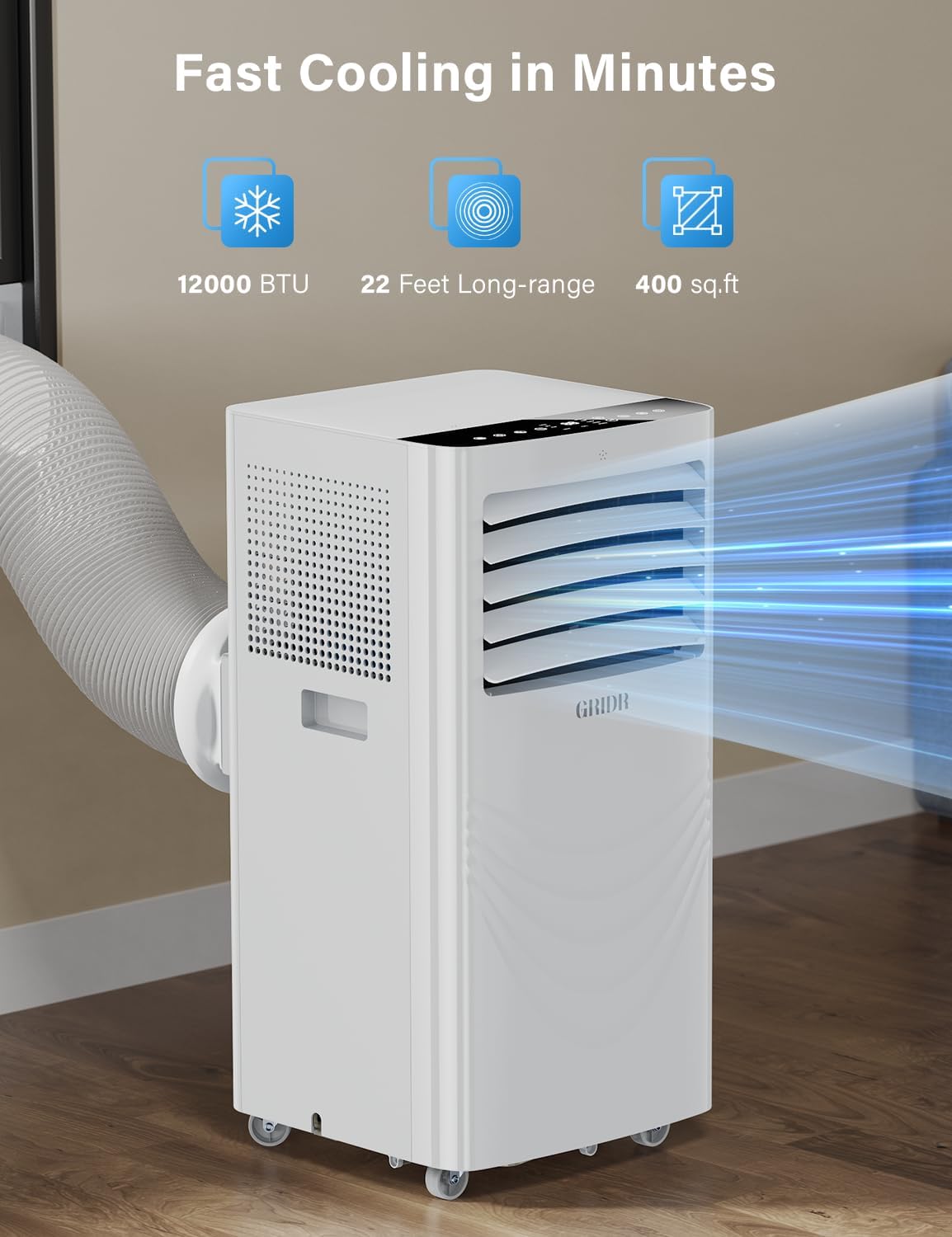 12000 BTU Portable Air Conditioners. AC Unit for Bedroom with 4 Modes Cooling/Dehumidifier/Fan & Sleep. Up to 400 Sq.Ft. 45db Quiet. 24H Timer & Remote. Standing Air Conditioner for Rooms Office Home