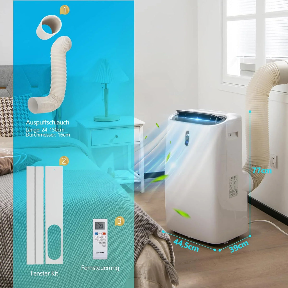 GOPLUS 16000 BTU Klimaanlage mit Abluftschlauch. 5 in 1 mobiles Klimagerät: Kühlen. Heizen. Entfeuchten. Belüften. Schlafmodus | für Raumgröße bis