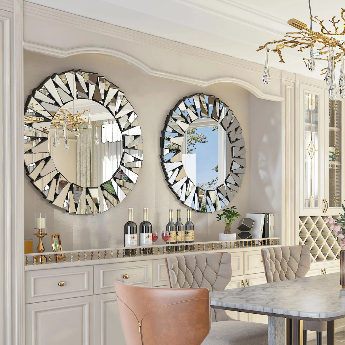 32 Inch Round Decorative Wall Mirror. Glass Accent Mirror for Home Decor