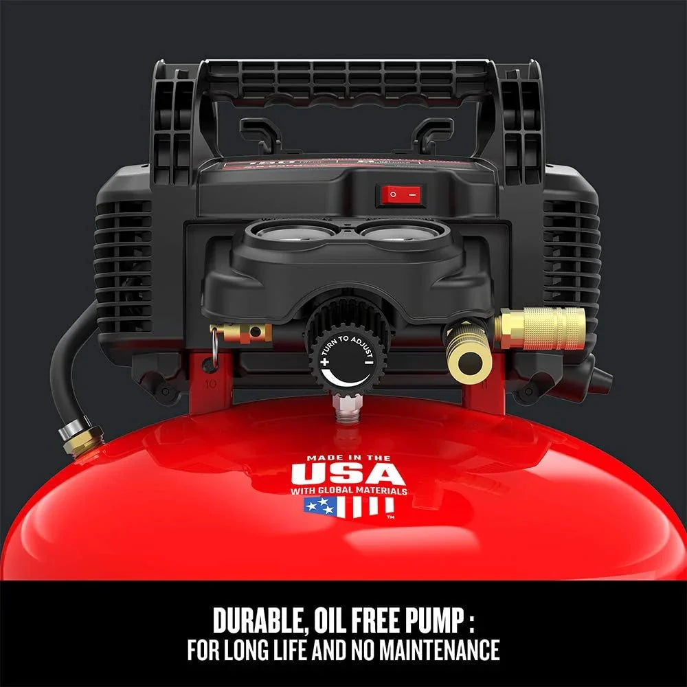 6 Gallon Pancake Air Compressor. Oil-Free Portable Compressor Kit for Garage. Workshop and DIY Projects