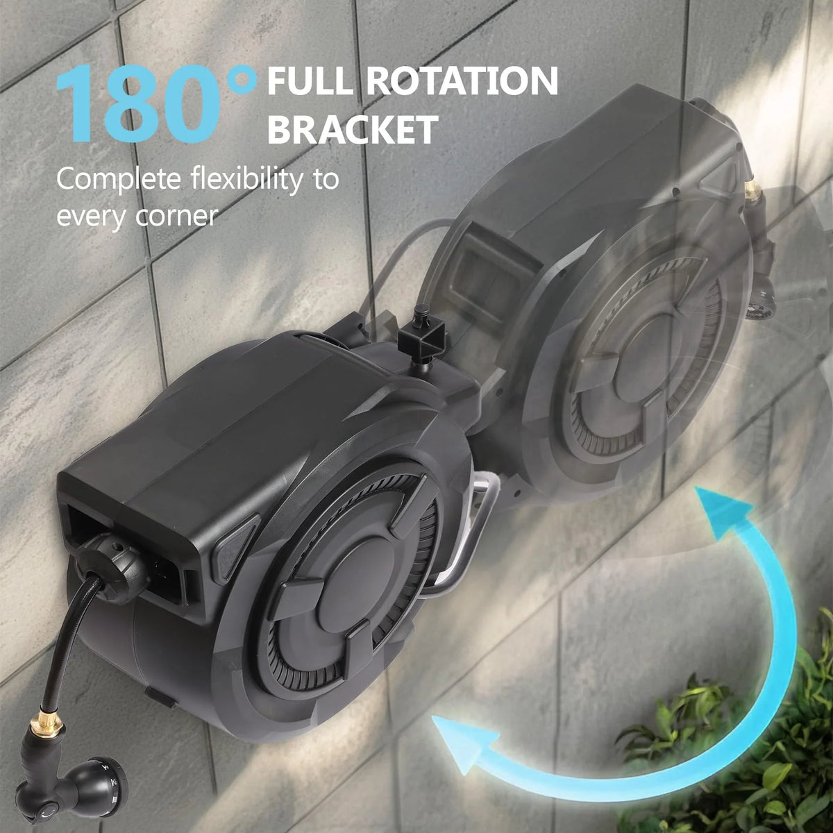 100 ft Wall Mounted Garden Hose Reel. 1/2 Inch Hose with 180° Swivel