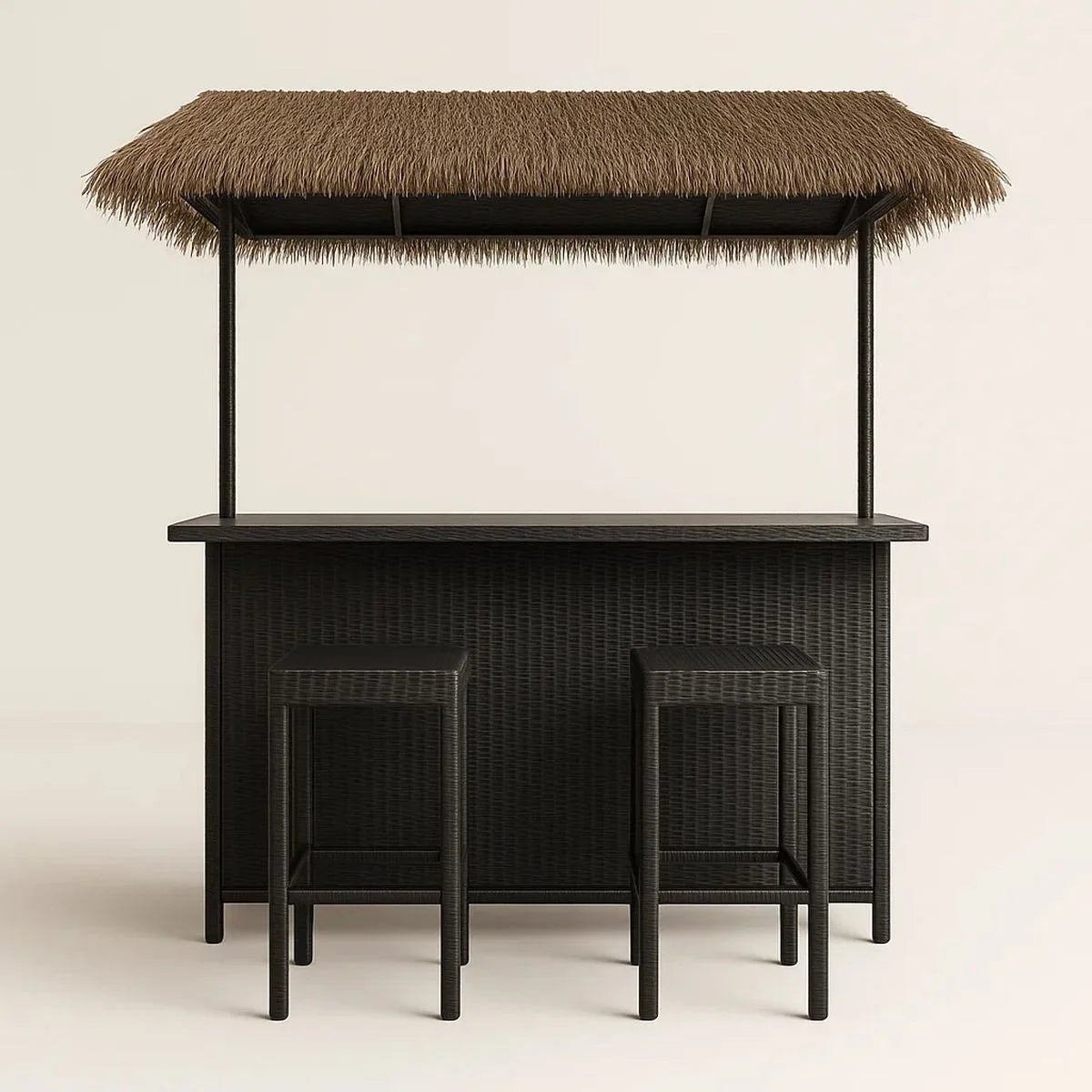 Outdoor-Barset Geflecht Stroh Schwarz/Braun