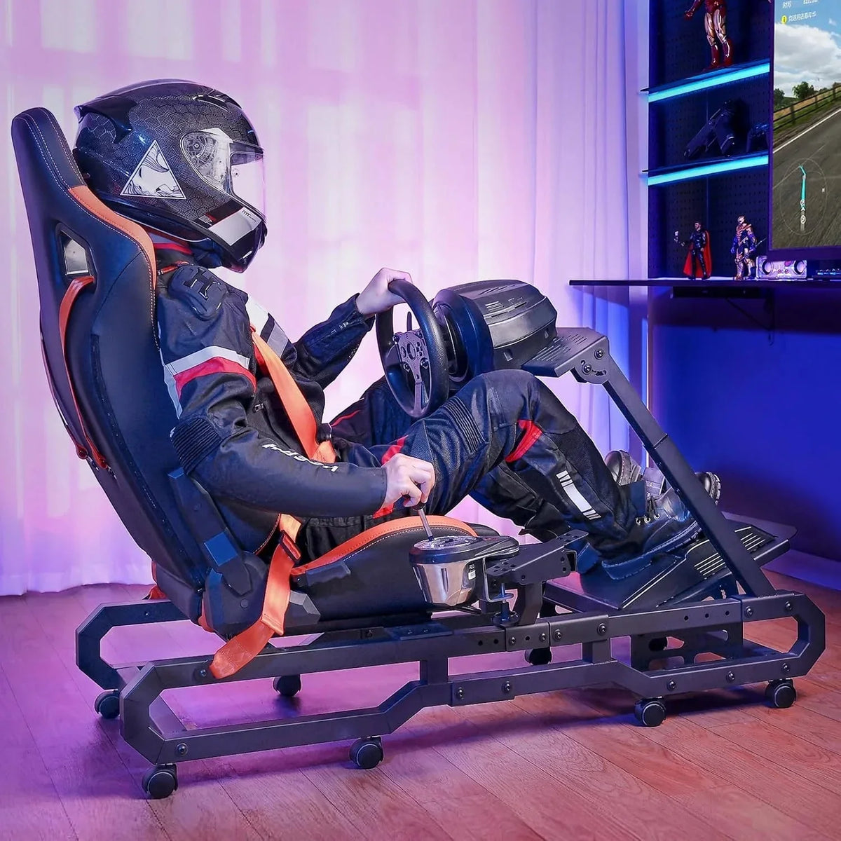 Soporte para Volante de Carreras VEVOR con Ruedas para Logitech G923/G920/G29. Cabina de simulador de conducción de Acero Resistente. Thrustmaster