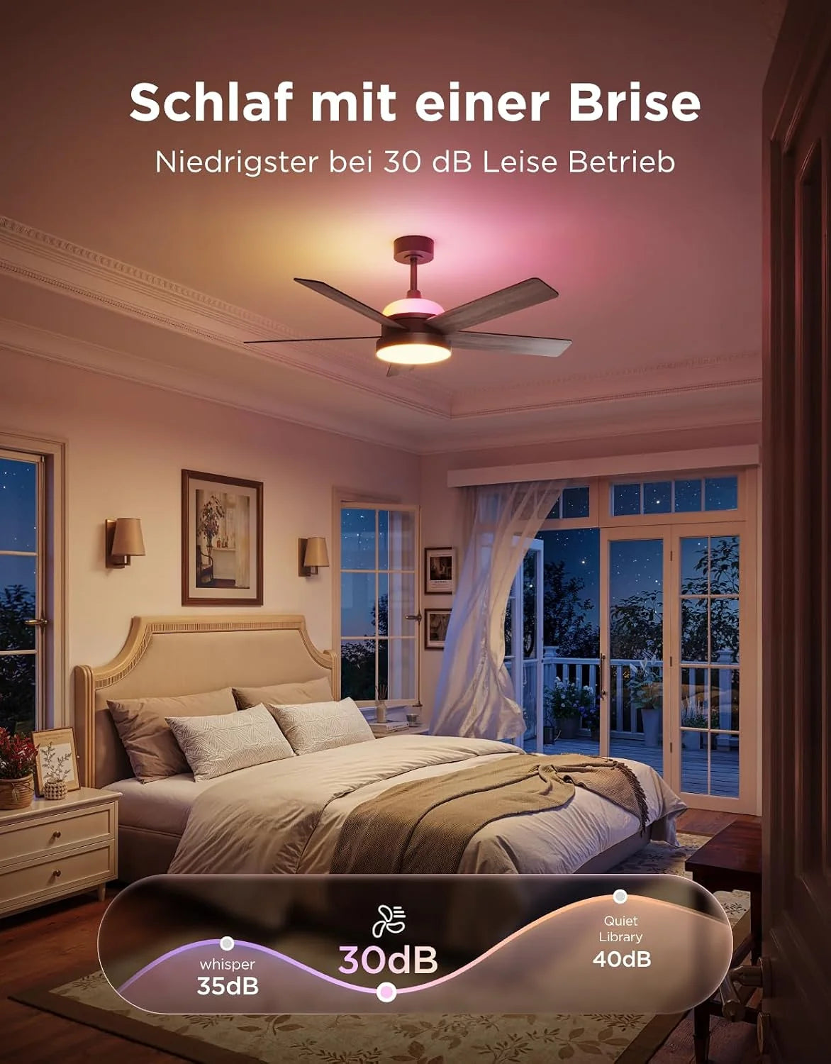 Govee Deckenventilator mit Beleuchtung RGBIC. Ø132cm Smart Leise Deckenventilator mit Licht und Fernbedienung. 2800 lm. Reversibler DC Motor.