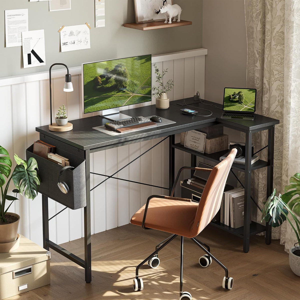 40 Inch L Shaped Computer Desk. Compact Corner Office Desk for Home Office. Study and Small Spaces