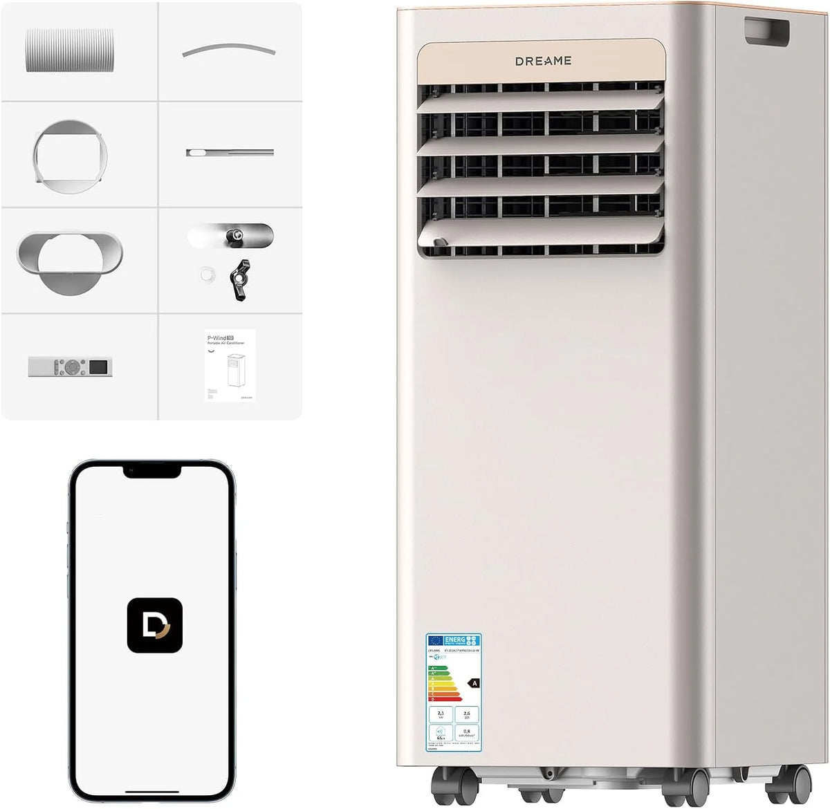 DREAME P-Wind10 7000 BTU Tragbare Klimaanlage. 3-in-1: Kühler & Entfeuchter & Ventilator. 3D Airflow. App- & Fernsteuerung. Schlafmodus.