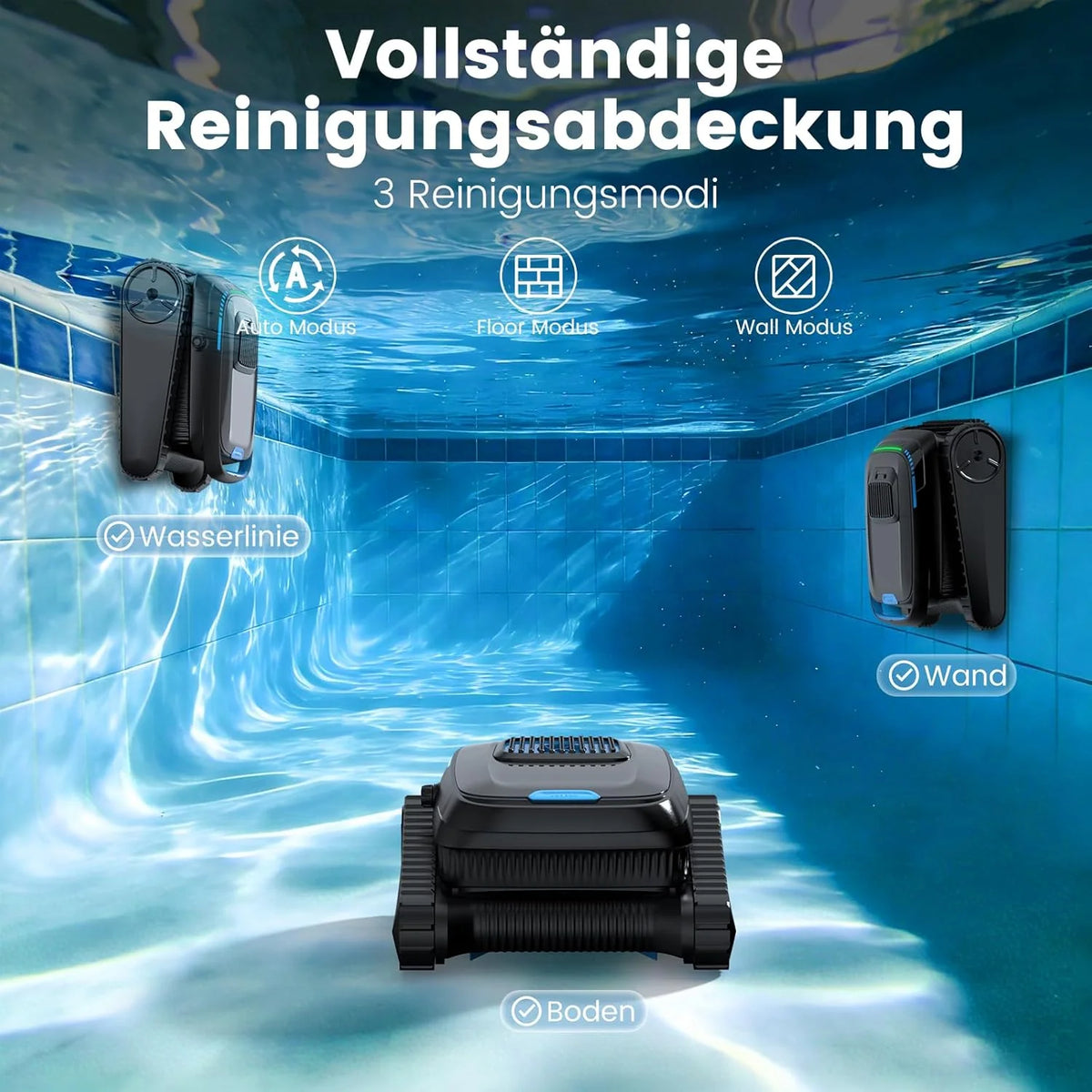 (2026 Neu) Poolroboter. Akku Poolsauger Kabelloser. PC10 Poolroboter Boden und Wand Wasserlinie. 18927 LPH Saugkraft. Intelligenten Navigation.