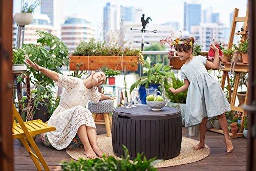 37 Gallon Round Deck Box. Patio Table for Outdoor Cushion Storage. Brown