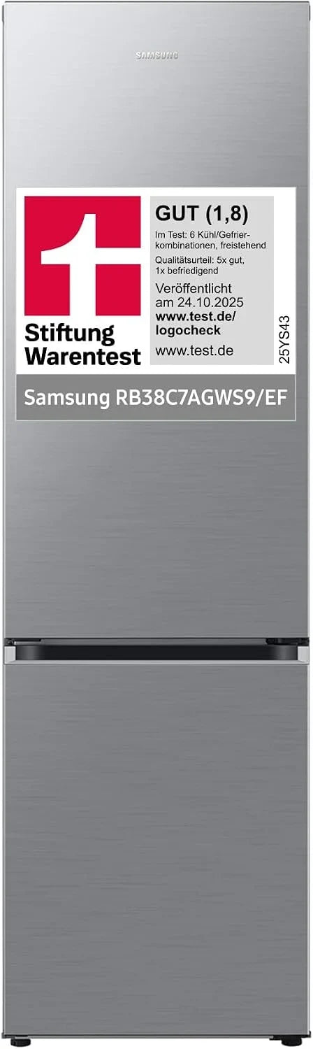 Samsung RB38C7AGWS9/EF Kühl-Gefrierkombination. 203 cm. 387 l. AI-Kühlschrank mit Gefrierfach. SmartThings AI Energy Mode. Cool Select+. Twin Cooling