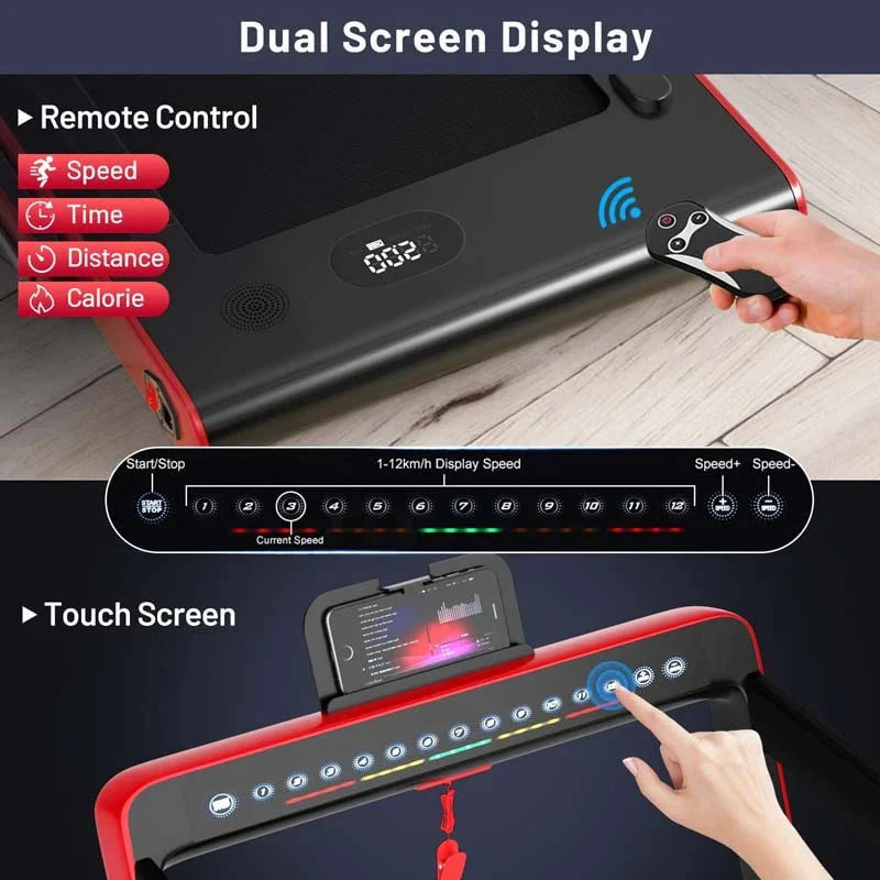 2-in-1 Folding Electric Treadmill. 2.25 HP. Under-Desk. with Dual Display and Smart App Control