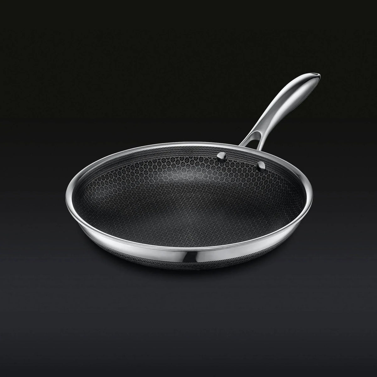 6-Piece Hybrid Stainless Steel Pan Set with Glass Lids. 8-Inch. 10-Inch and 12-Inch. Black