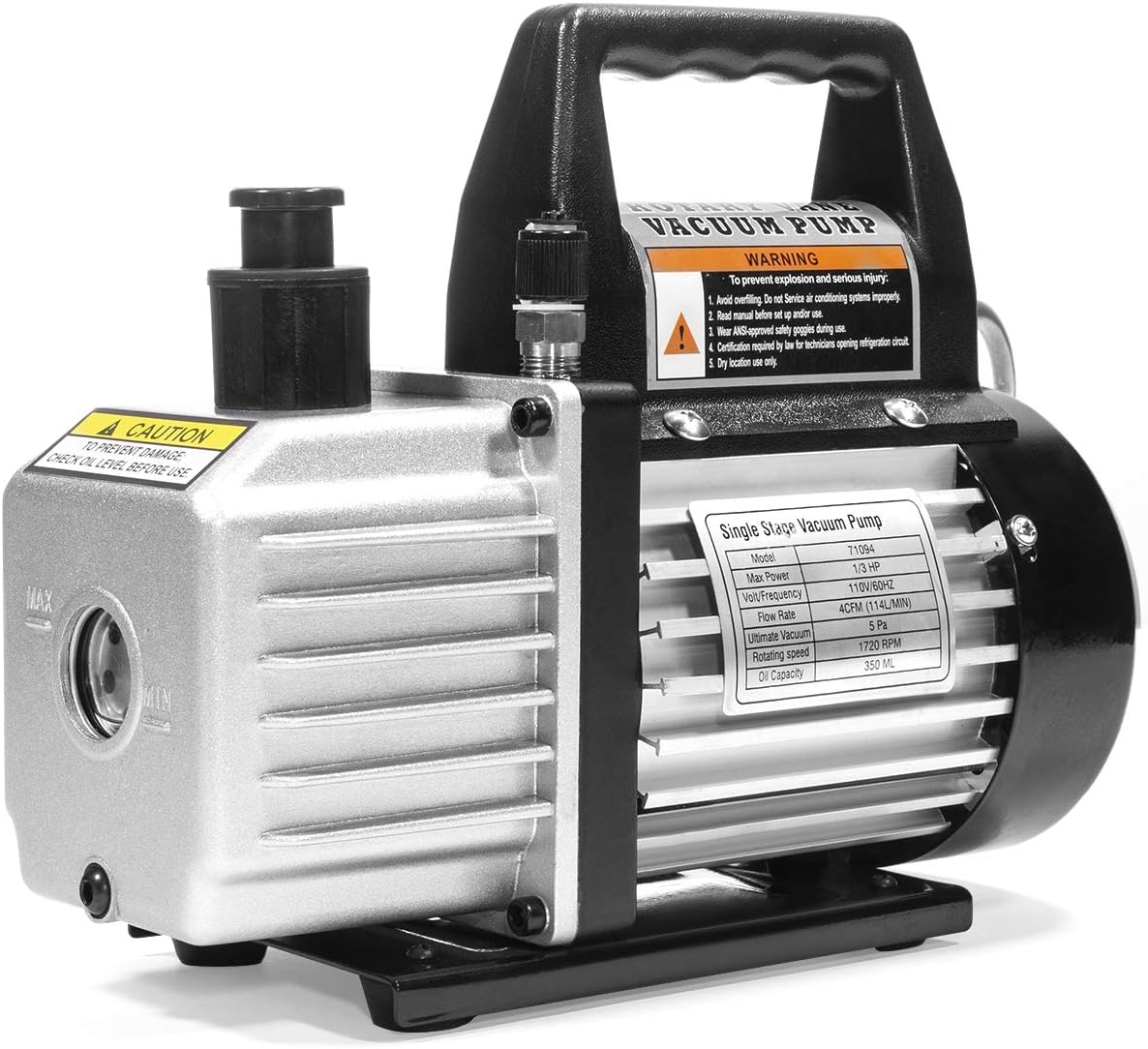 4 CFM HVAC A/C Refrigeration Vacuum Pump and Manifold Gauge Kit with R134a Tap. Leak Detector and Carrying Bag