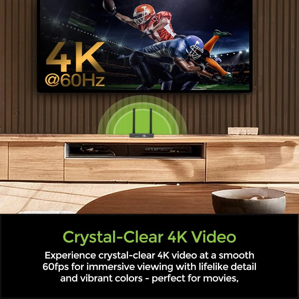 Wireless 4K HDMI Video Extender Transmitter and Receiver Kit (with keyboard and mouse control) - Wireless channel pairing - 4K 60Hz. maximum transmission distance up to 165 feet. equipped with HDMI local output interface