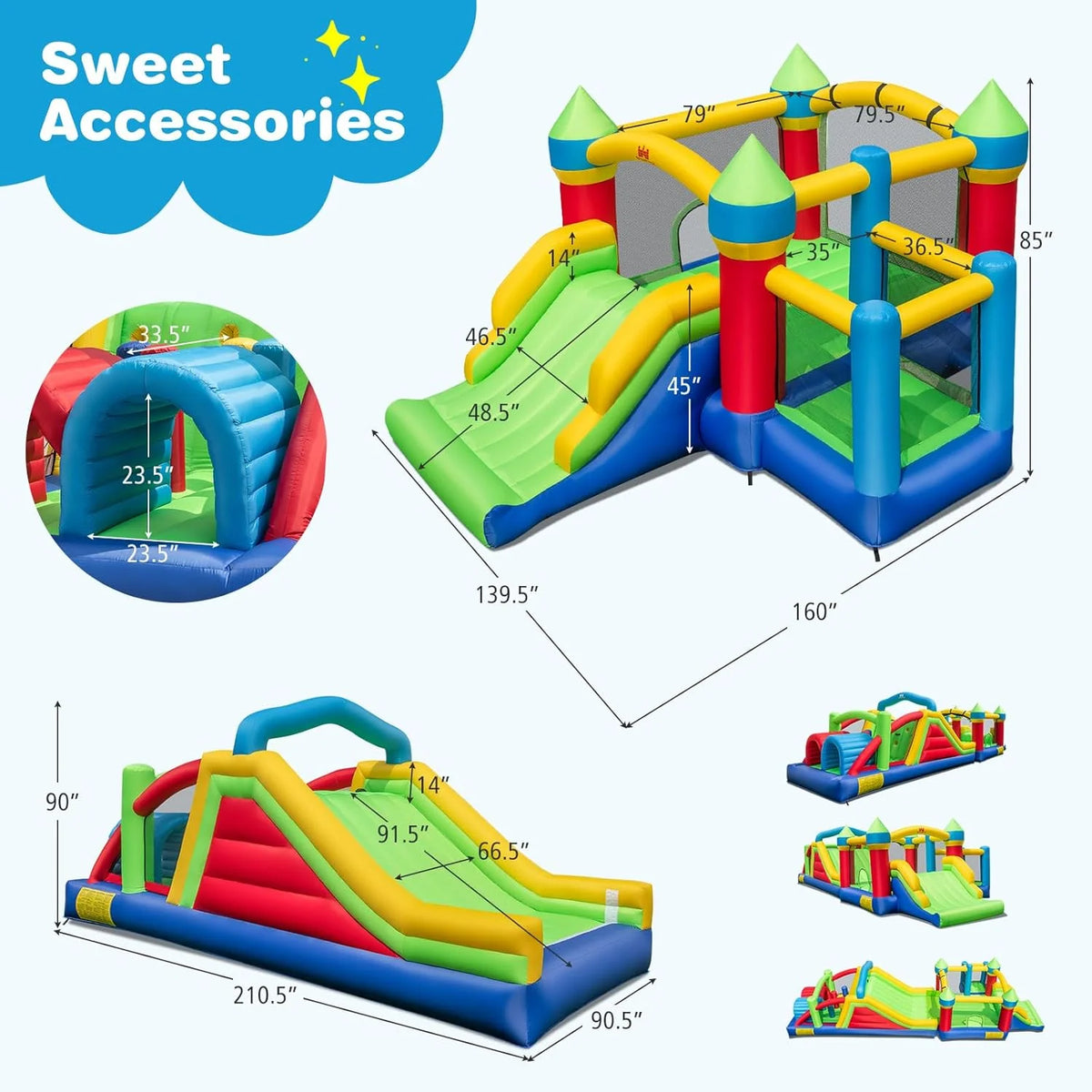 Inflatable Obstacle Course Bounce House. Kids Huge Sectional Bouncy Castle with Dual Slides. Tunnels. Bounce Area. Climbing. Obstacles. Playhouse for Kids Indoor Outdoor Birthday Party Gift