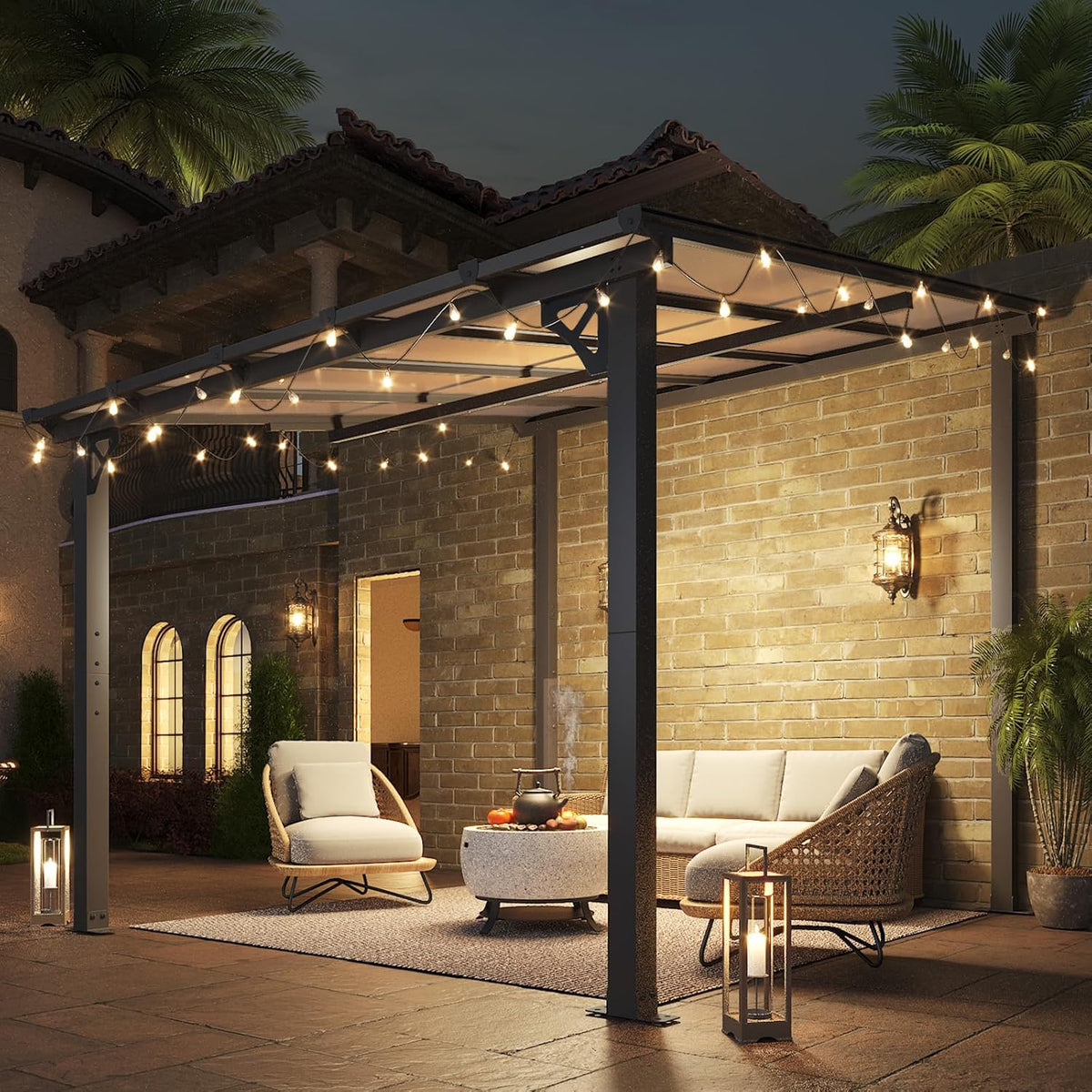10' x 12' Gazebo for Patio. Gazebo Pergola with Sloped Roof. Large Wall-Mounted Heavy Duty Awnings. for Backyard. Deck. Patio