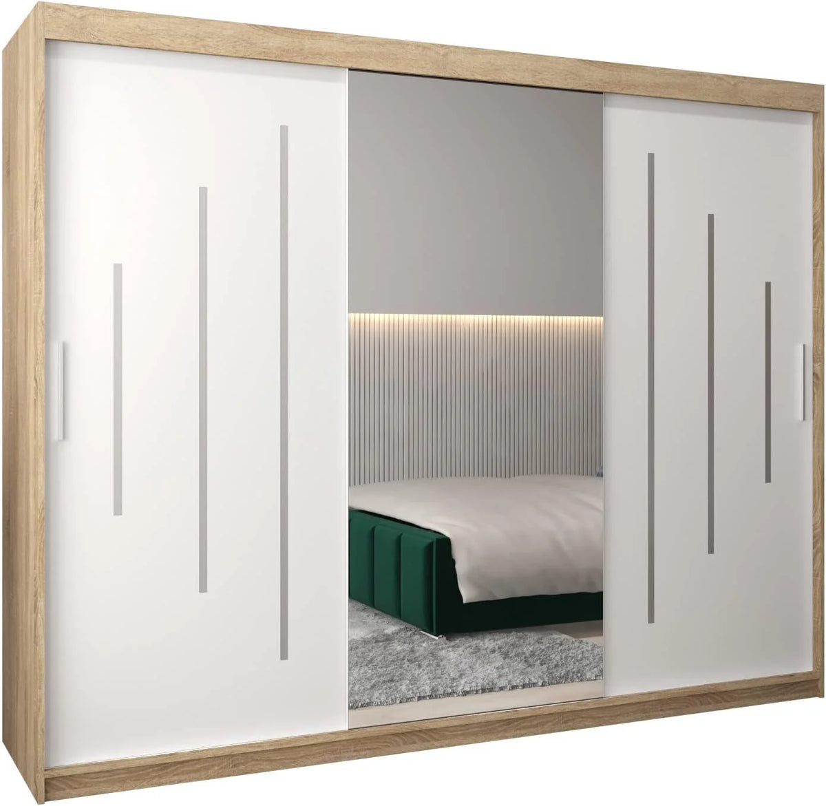 ABIKSMEBLE York 1 250 Armario 2 Puertas Correderas para Dormitorio - Armario Moderno con Espejo. Barra y Estantes - 250x200x62 cm (Ancho x Alto x