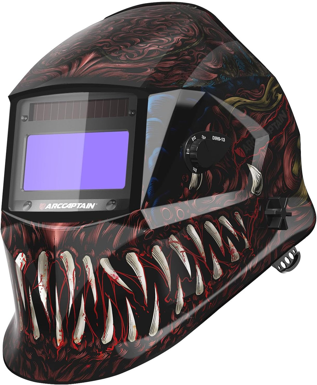 Welding Helmet Auto Darkening. True Color Solar Powered Welding Mask with 4 Arc Sensor. 1/1/1/1 Optical Clarity and Adjustable Shade 4/9-13 Welder Helmet