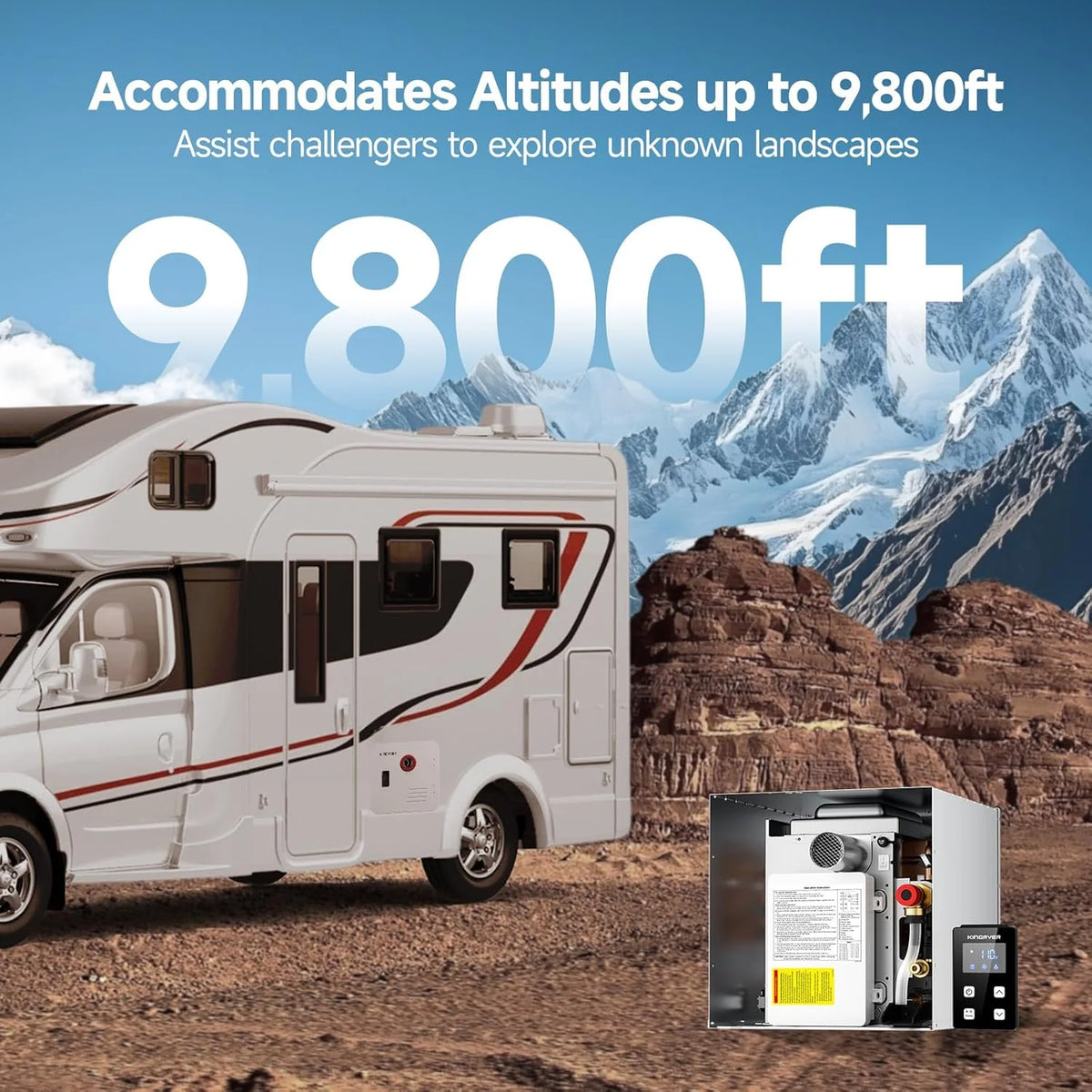 RV Tankless Water Heater without Door. . Propane Gas. DC 12V. 3 Optional Door Sizes 15x15. 15x18 and 18x18 for Refitment. Compatible with All RVs. Sufficient Power. High Altitude