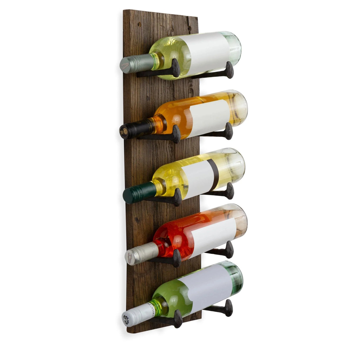 5 Bottle Wood Wall Mounted Wine Rack. Walnut Finish Bottle Holder for Kitchen. Dining Room and Home Bar