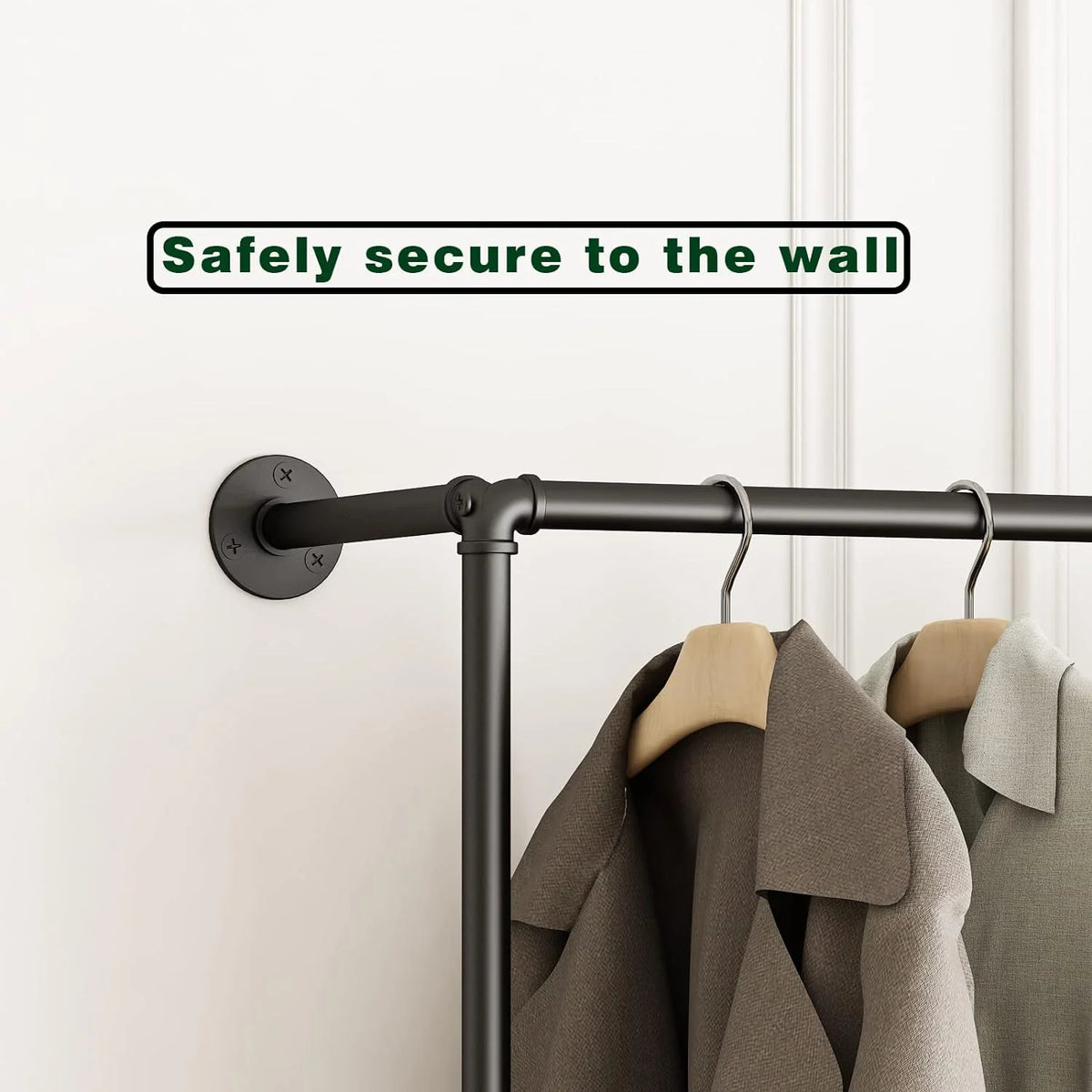 Industrial-style wall-mounted pipe clothes hanger. wall-mounted clothes hanger with double hanging rods. for closet storage (gold)